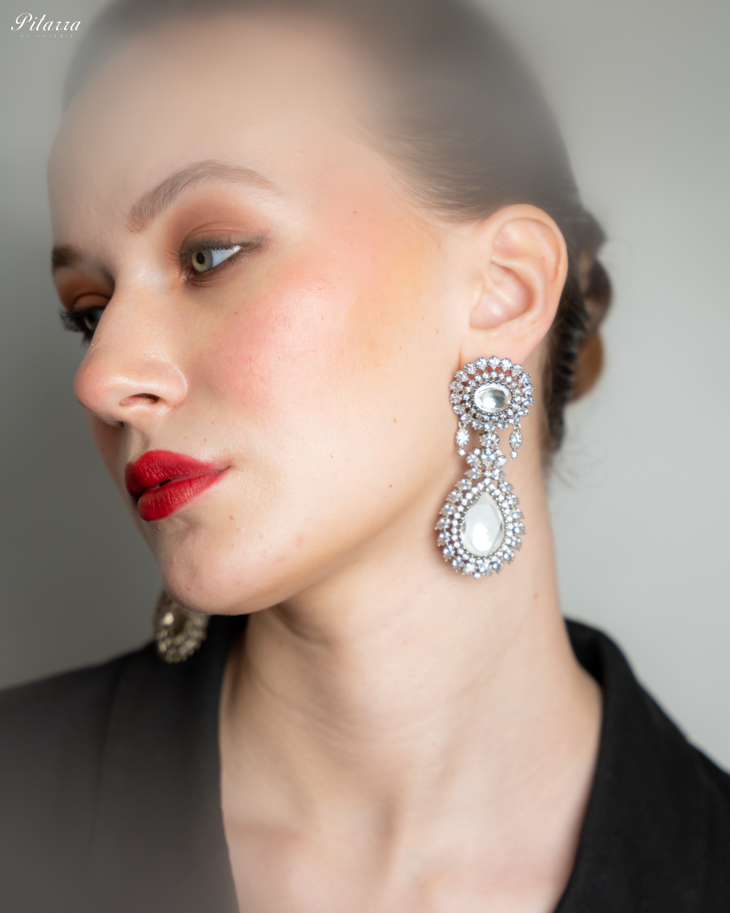 White Dangler Drop  Polki Earrings Set_Side Pose