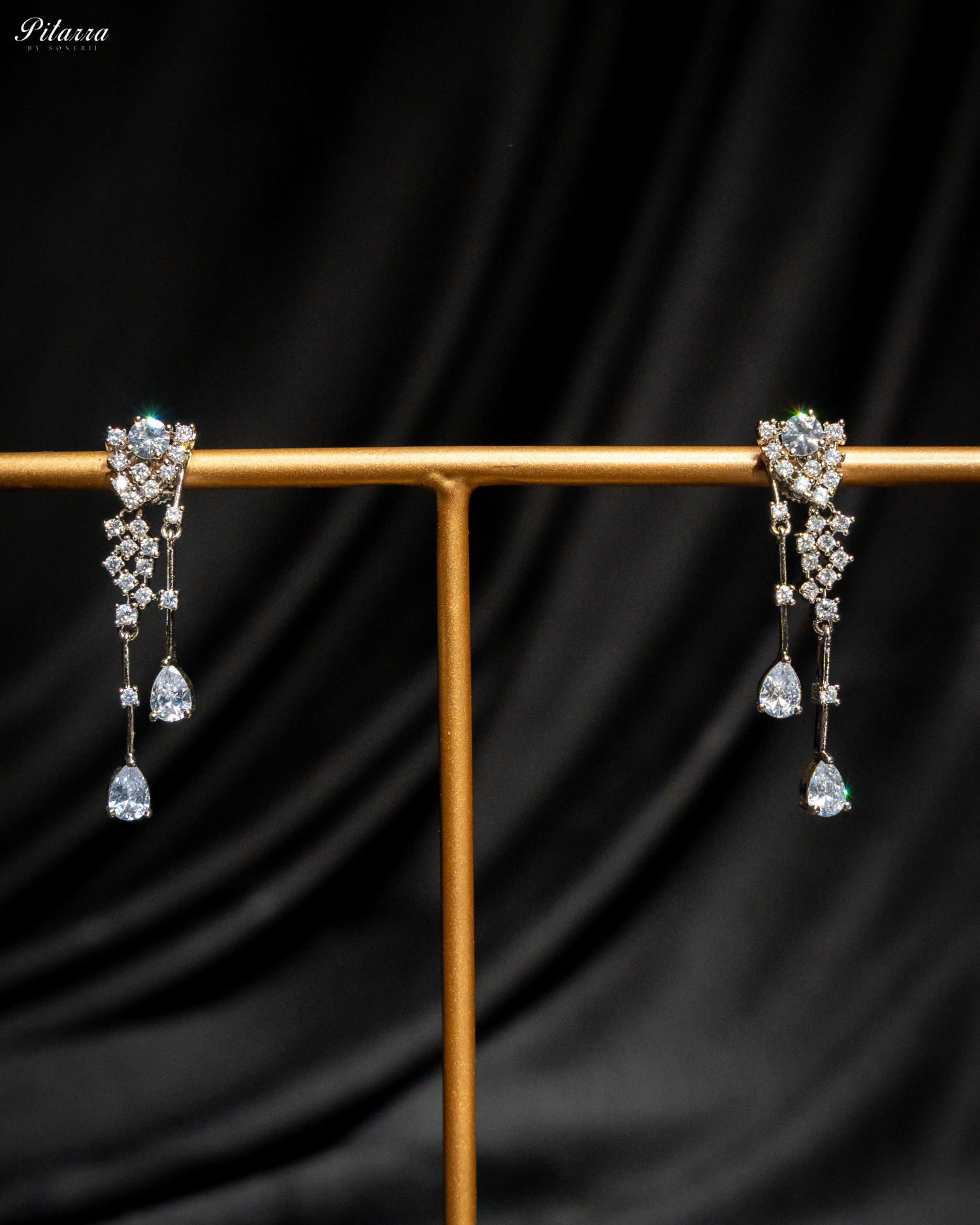 White Drop Stone Cubic Zircon Dangle Earrings_Front Image