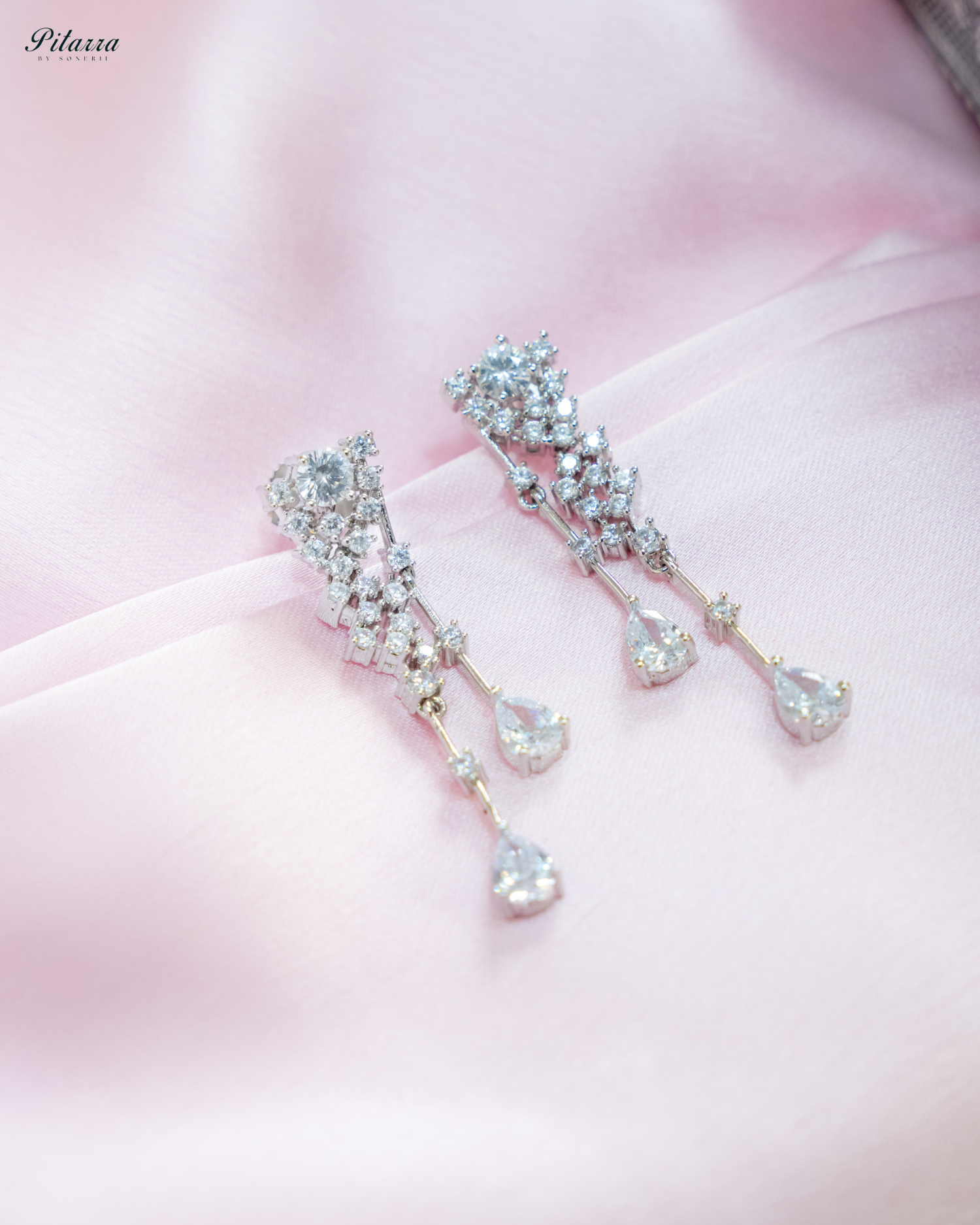 White Drop Stone Cubic Zircon Dangle Earrings_White Background