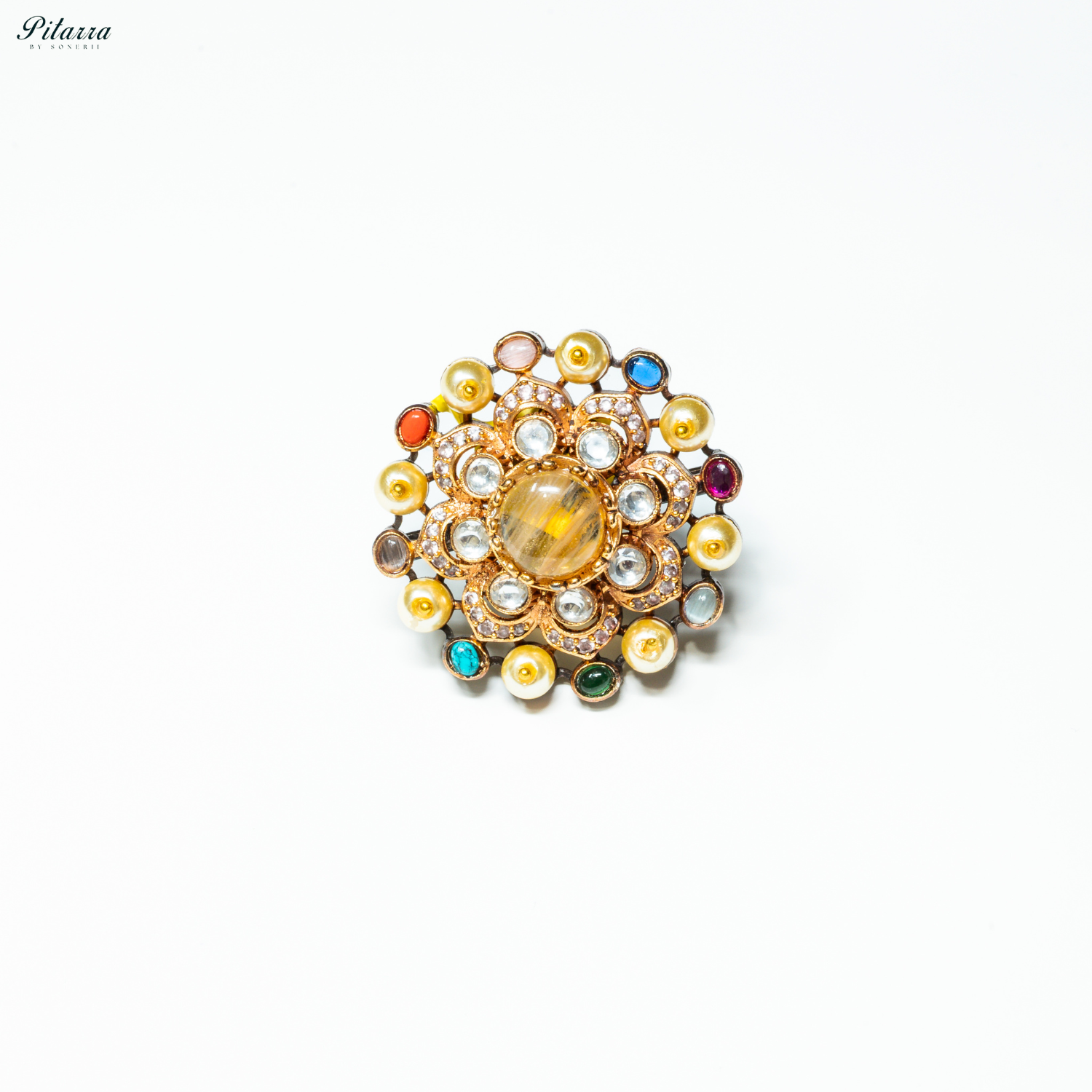 Yellow Stone Navratna Heritage Ring