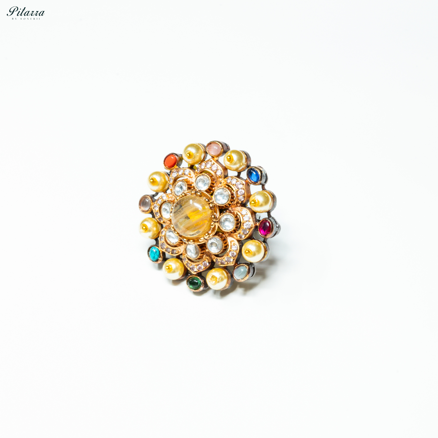 Yellow Stone Navratna Heritage Ring