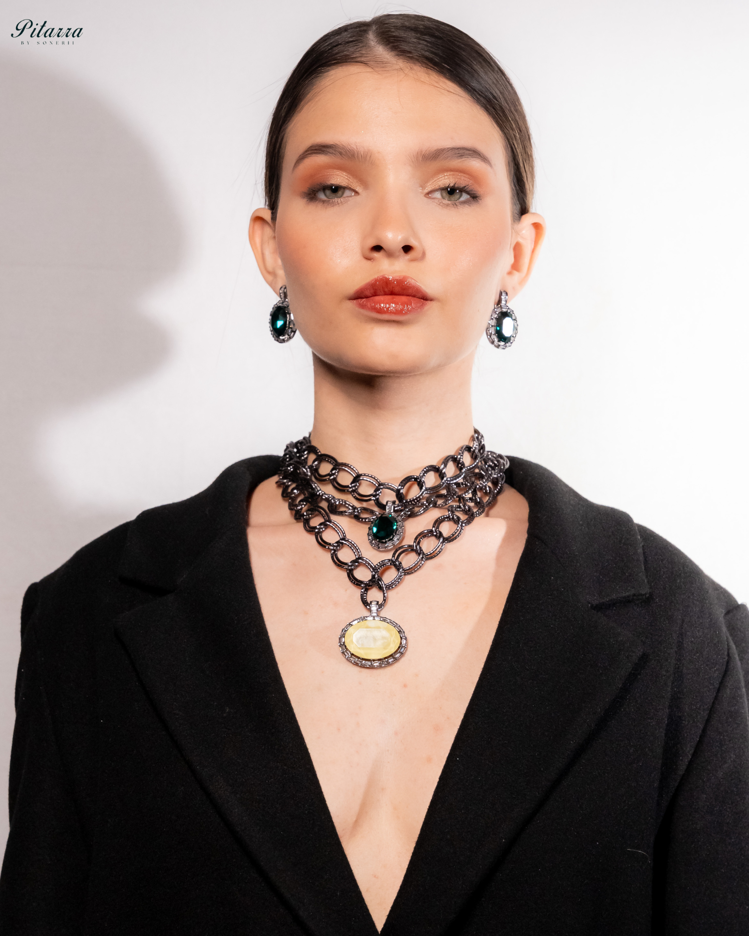 Yellow and Green Statement Pendant Chain Choker_Full Zoom Angle