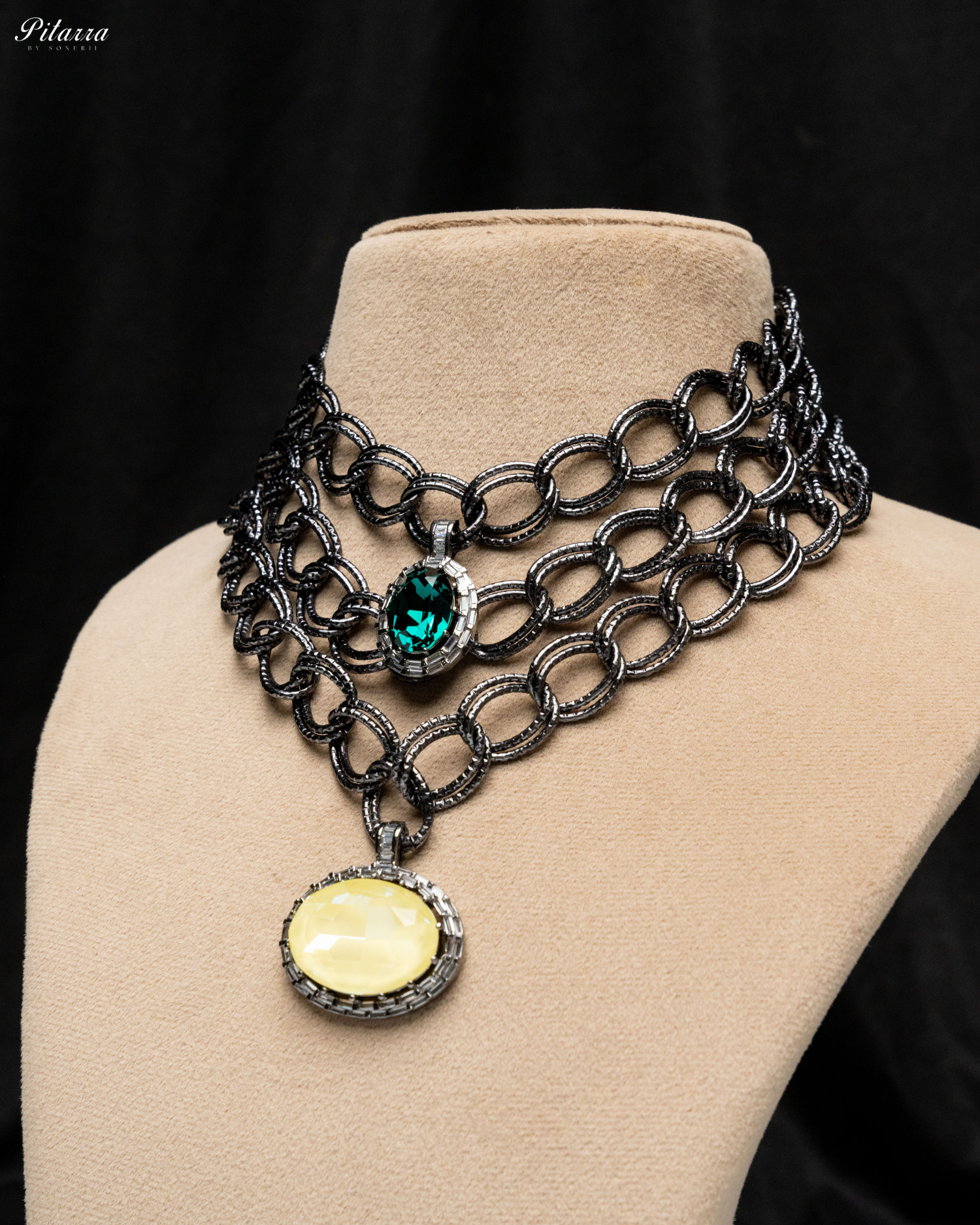 Yellow and Green Statement Pendant Chain Choker_Zoom Angle