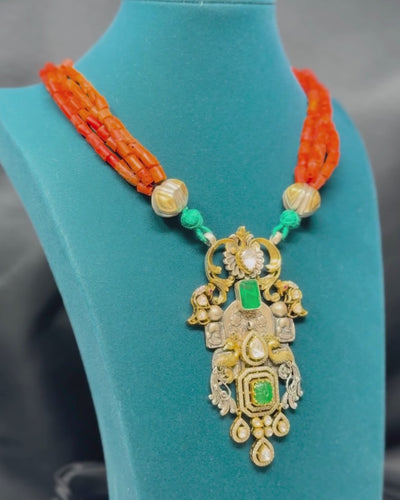 Long Orange Beads 92.5 Silver Necklace set