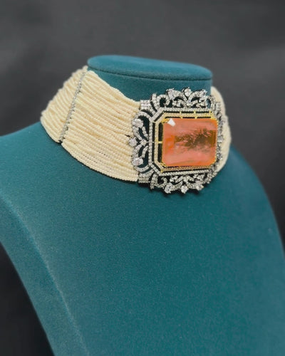 Peach Stone Doublet Pearl Choker Set_Video