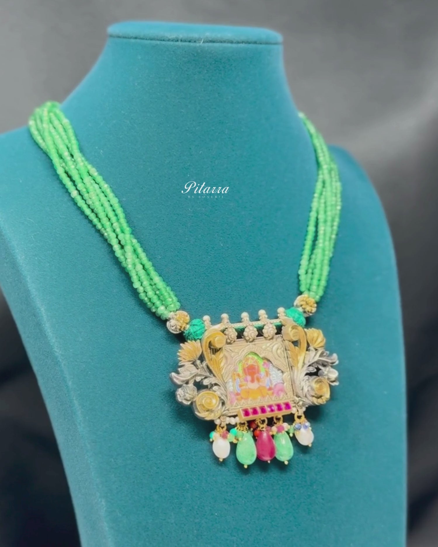 Long Green Beads 92.5 Silver Neckalace - Video