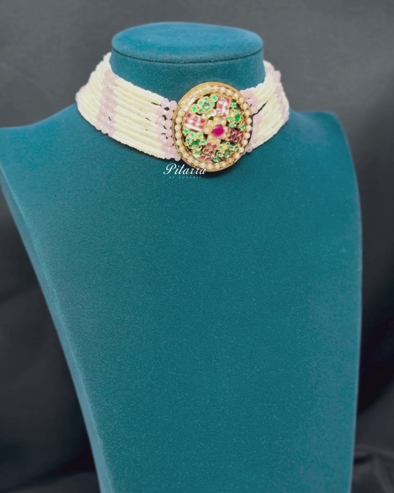 White Layered Stones Multicolor Pearl Punjabi Jadau Choker_Video