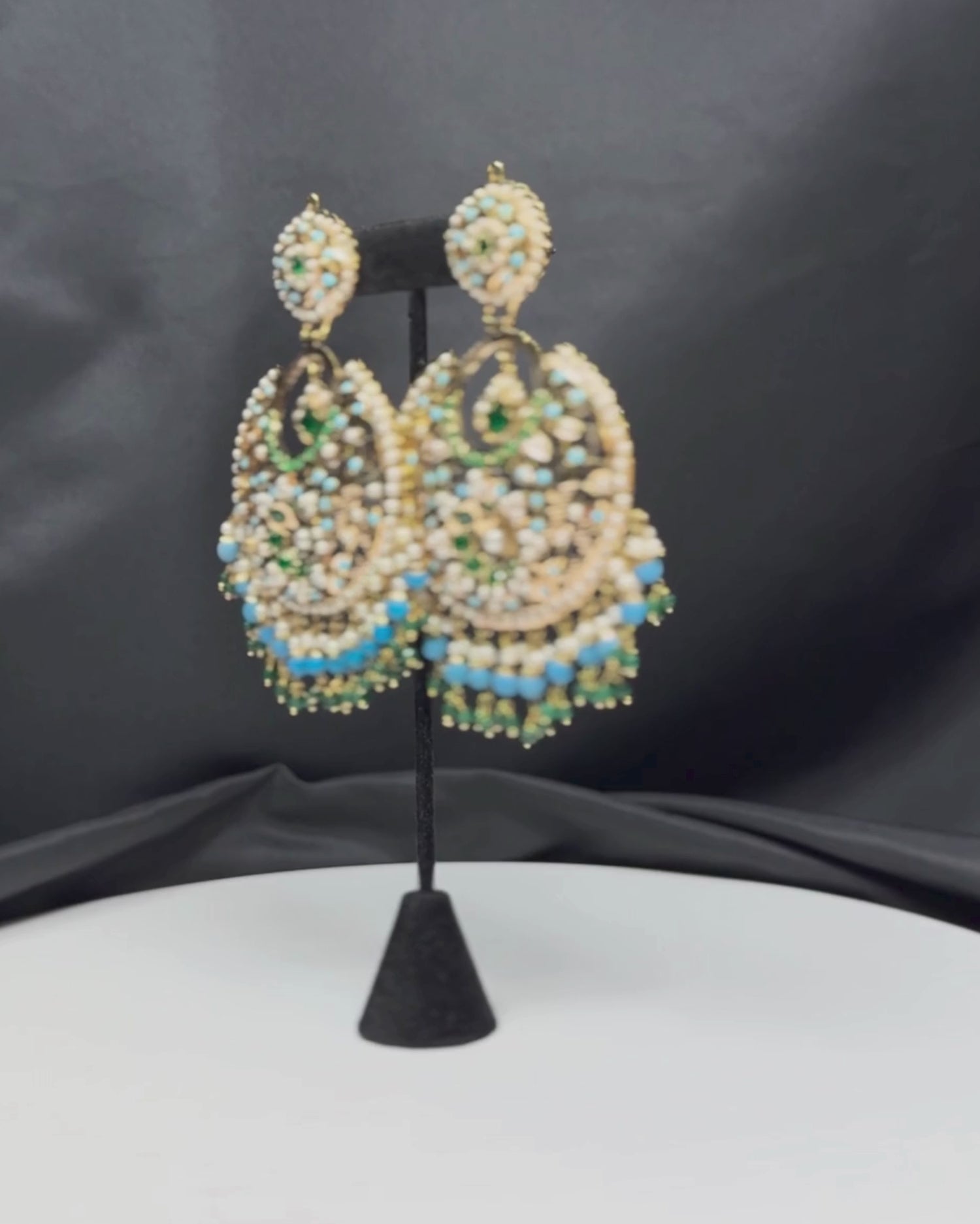 Blue Stone Studded Punjabi Jadau Chandbali Earrings_Video