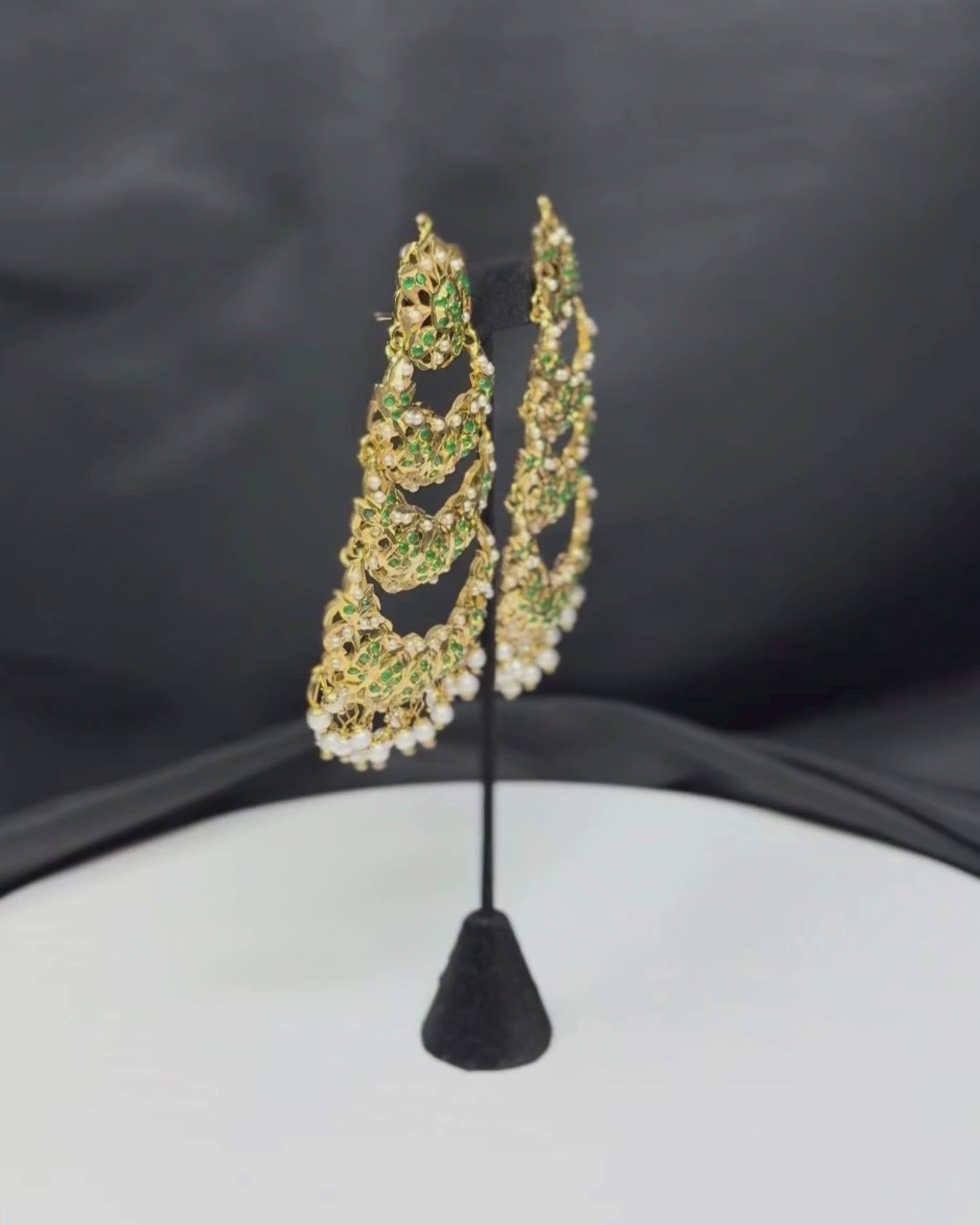 Green Stones Triple Layered Jadau Chandbali Earrings_Video