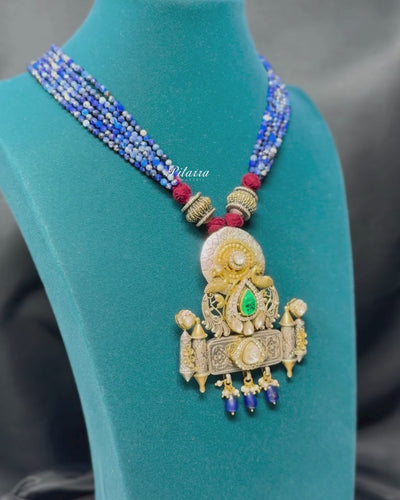 Long Blue Beads 92.5 Silver Neckalace - Video
