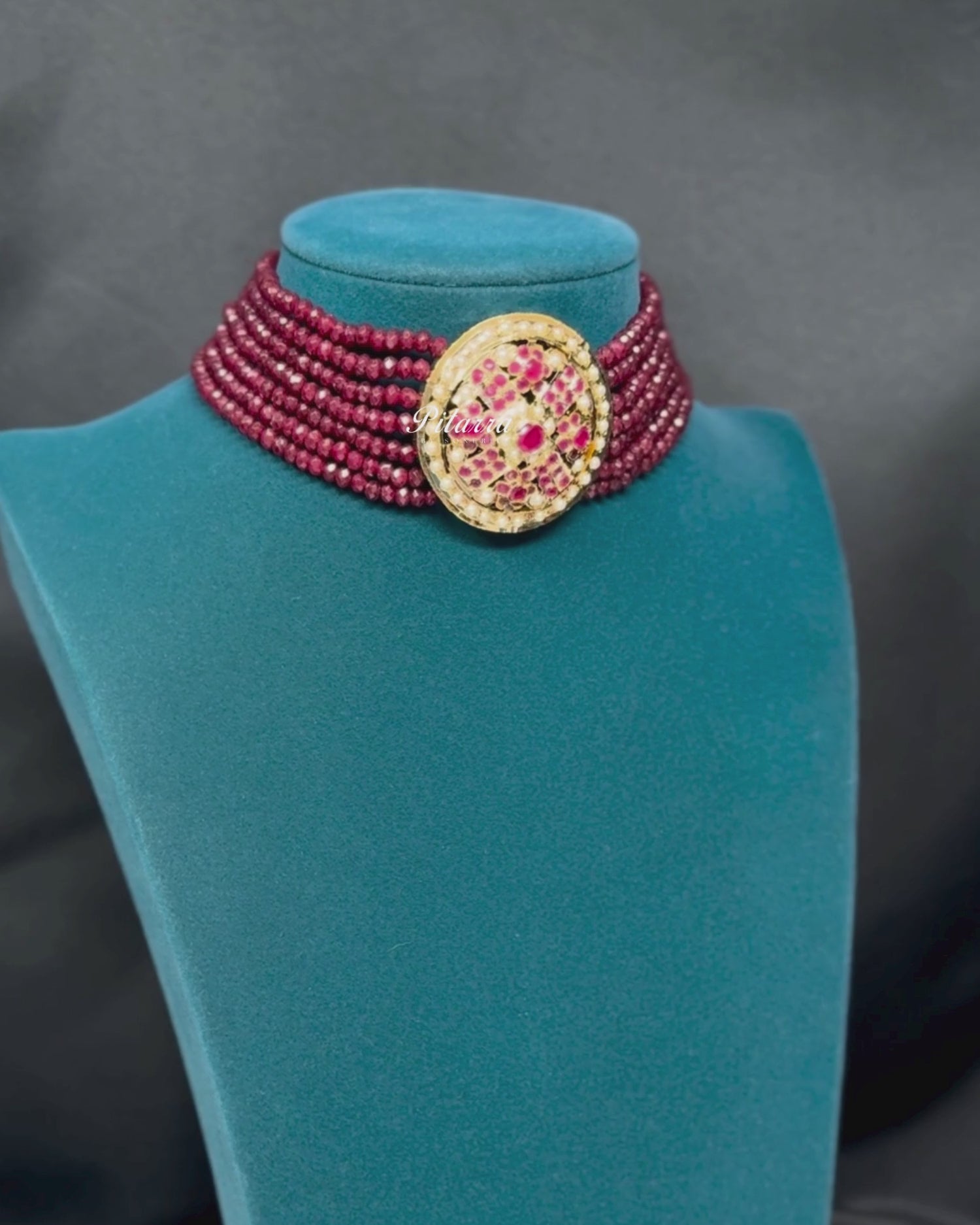 Red Layered Stones Red Pearl Punjabi Jadau Choker_Video