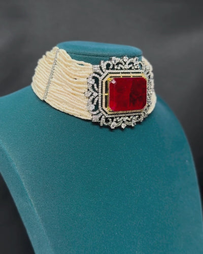 Red Stone Doublet Pearl Choker Set_Video