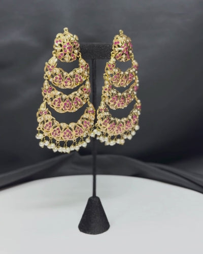 Pink Stones Triple Layered Jadau Chandbali Earrings_Video