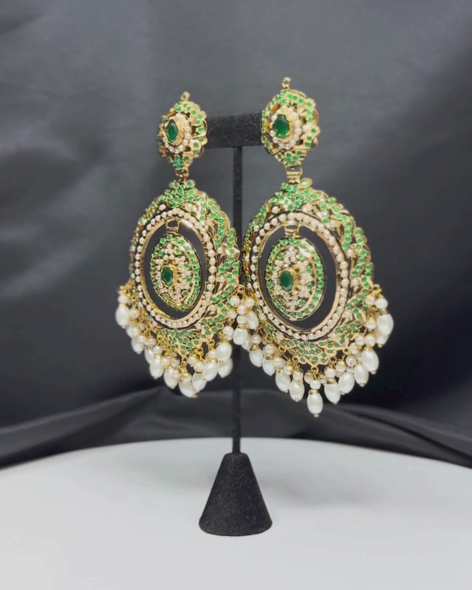 Green Heritage Drop Beads Jadau Chandbali Earrings_Video