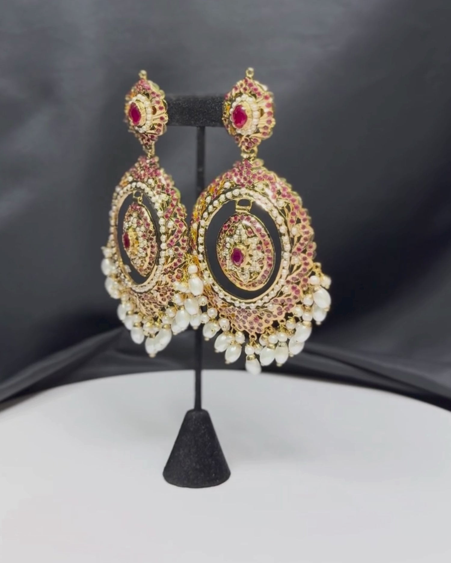Red Heritage Drop Beads Jadau Chandbali Earrings_Video