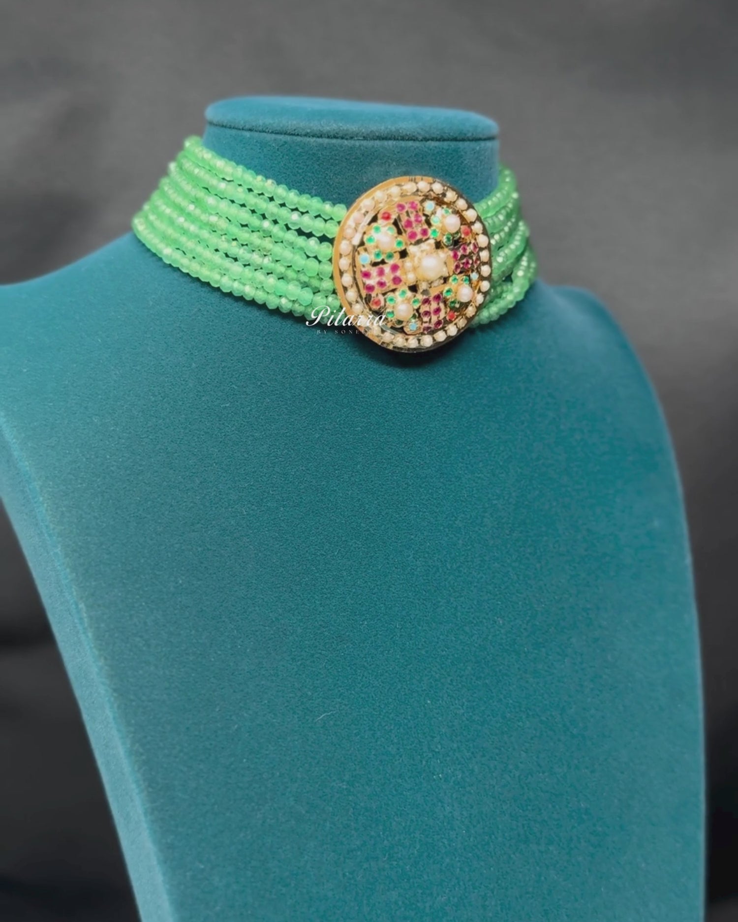 Multicolor Layered Stones Green Pearl Punjabi Jadau Choker_Video